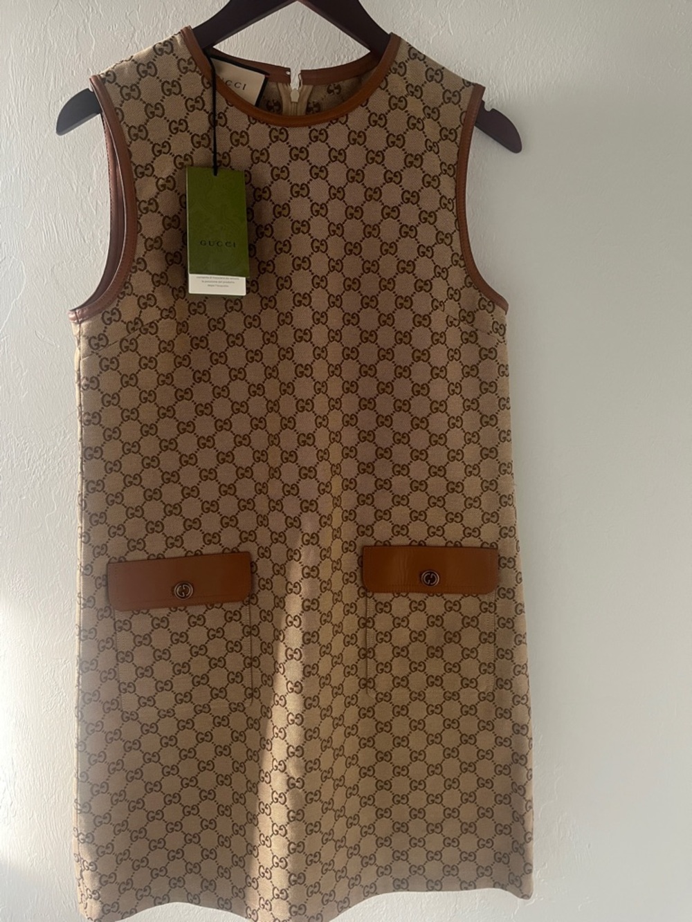 Gucci Beige & Brown GG Canvas Sleeveless Shift Dress
